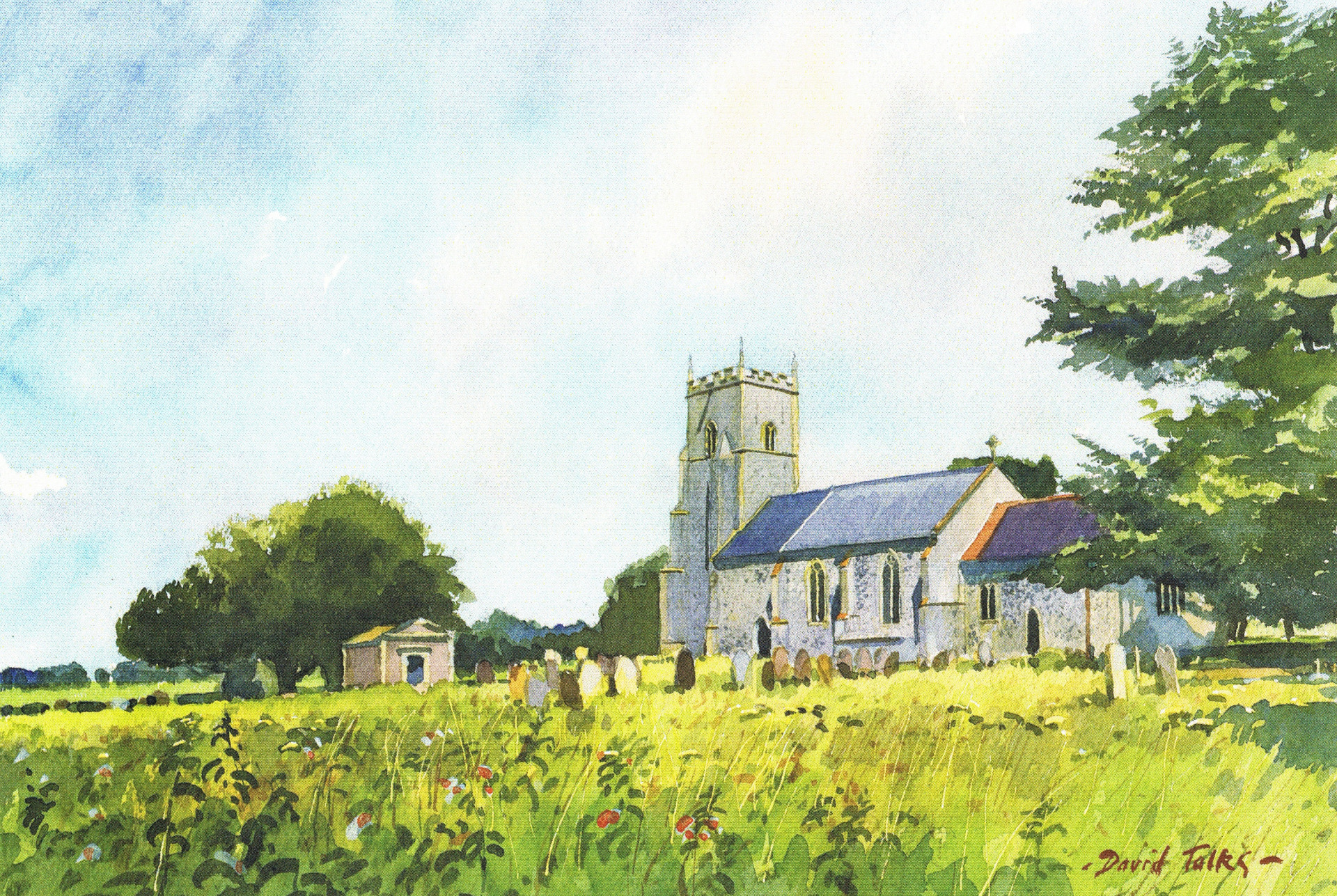 Tharston Church, a watercolour by David Talks