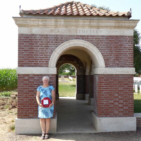 Jane at the entrance to the Beacon Cemetery